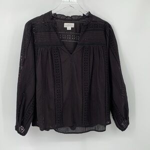 Velvet Graham & Spencer eyelet blouse long sleeve black top shirt X-Small XS